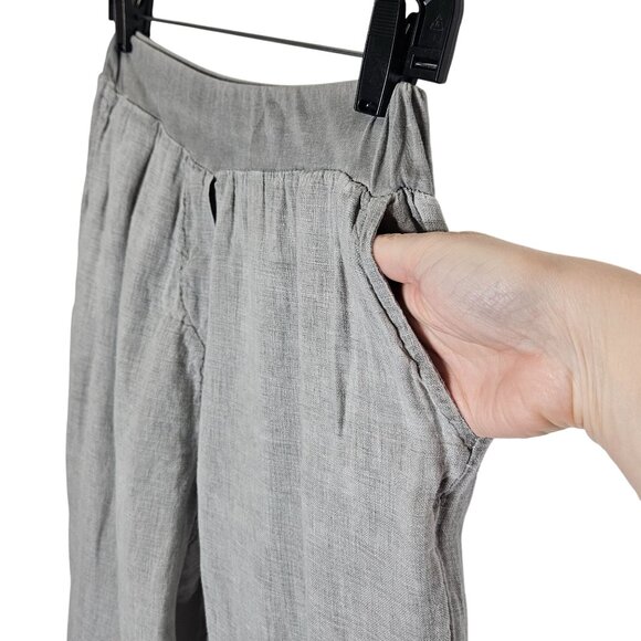 Tempo Paris Pull On Linen Womens Relaxed Fit Gray Pants Size S Lagenlook - Picture 10 of 11